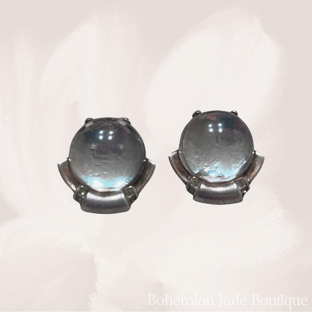 Trifari Alfred Philippe Jelly Belly Antique Sterling Sliver Clip On Earrings